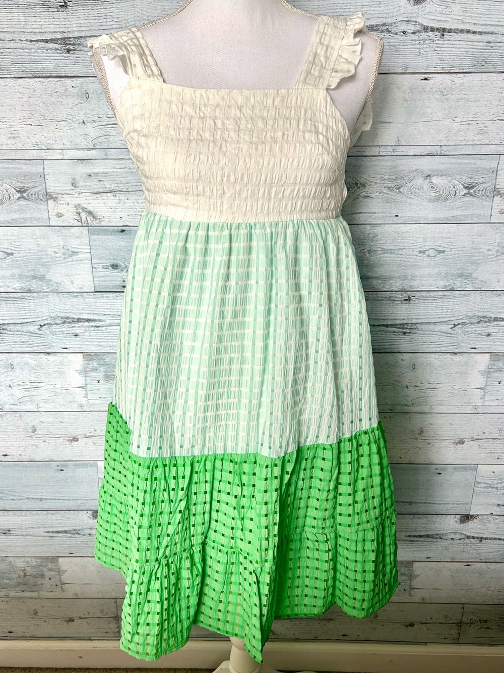 SHEIN Mint & Cream Smocked Tiered Sundress